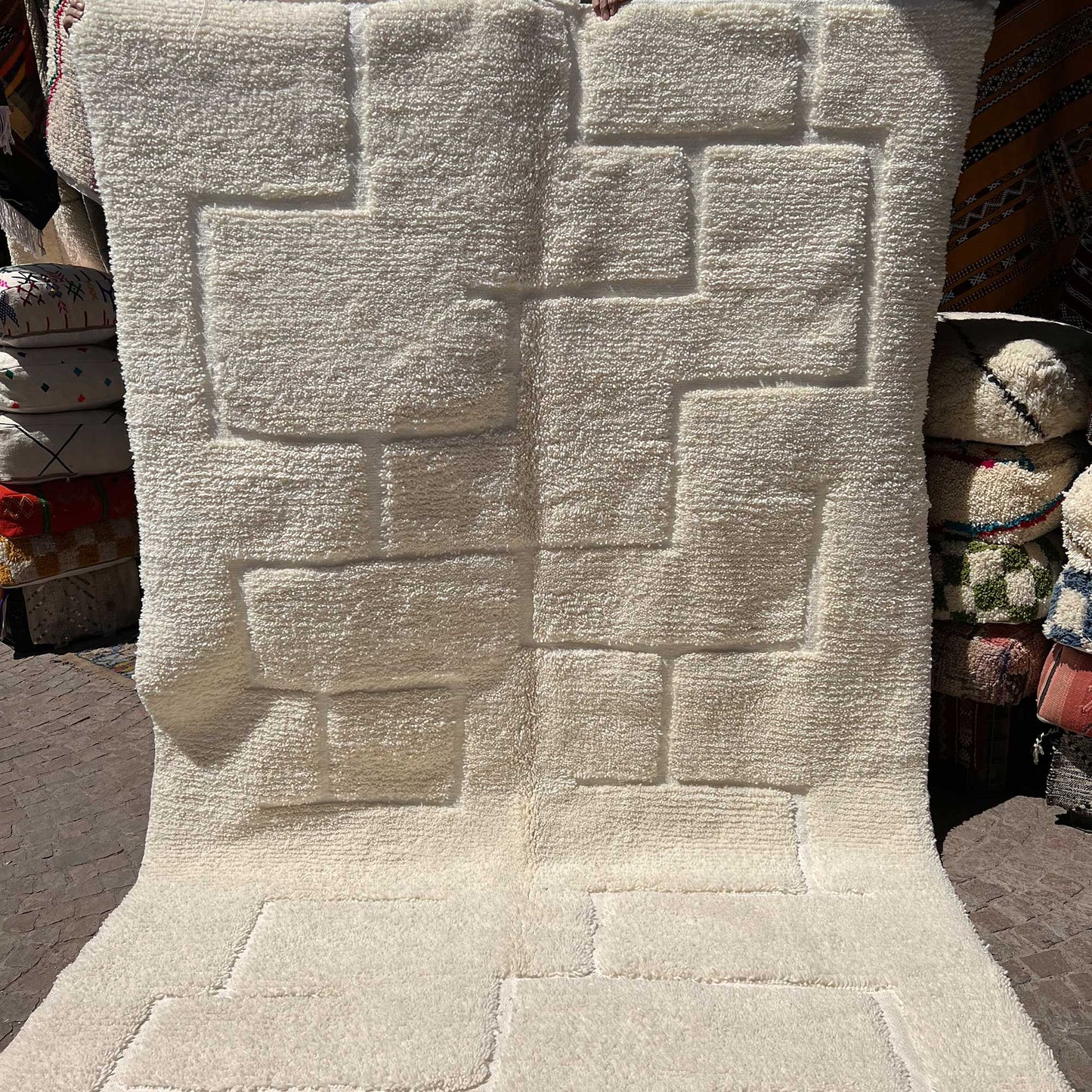 Tapis berbère Beni Ouarain • Motif lignes géométriques en carrés blanc