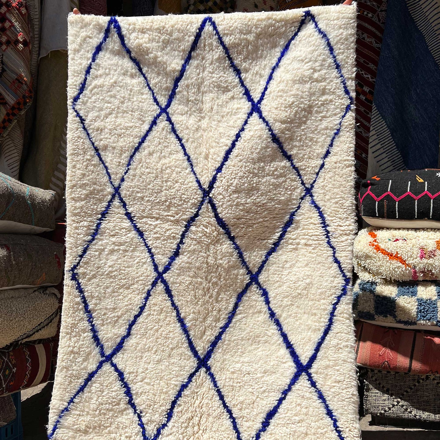 Tapis berbère Beni Ouarain • Motif losanges bruns sur fond beige