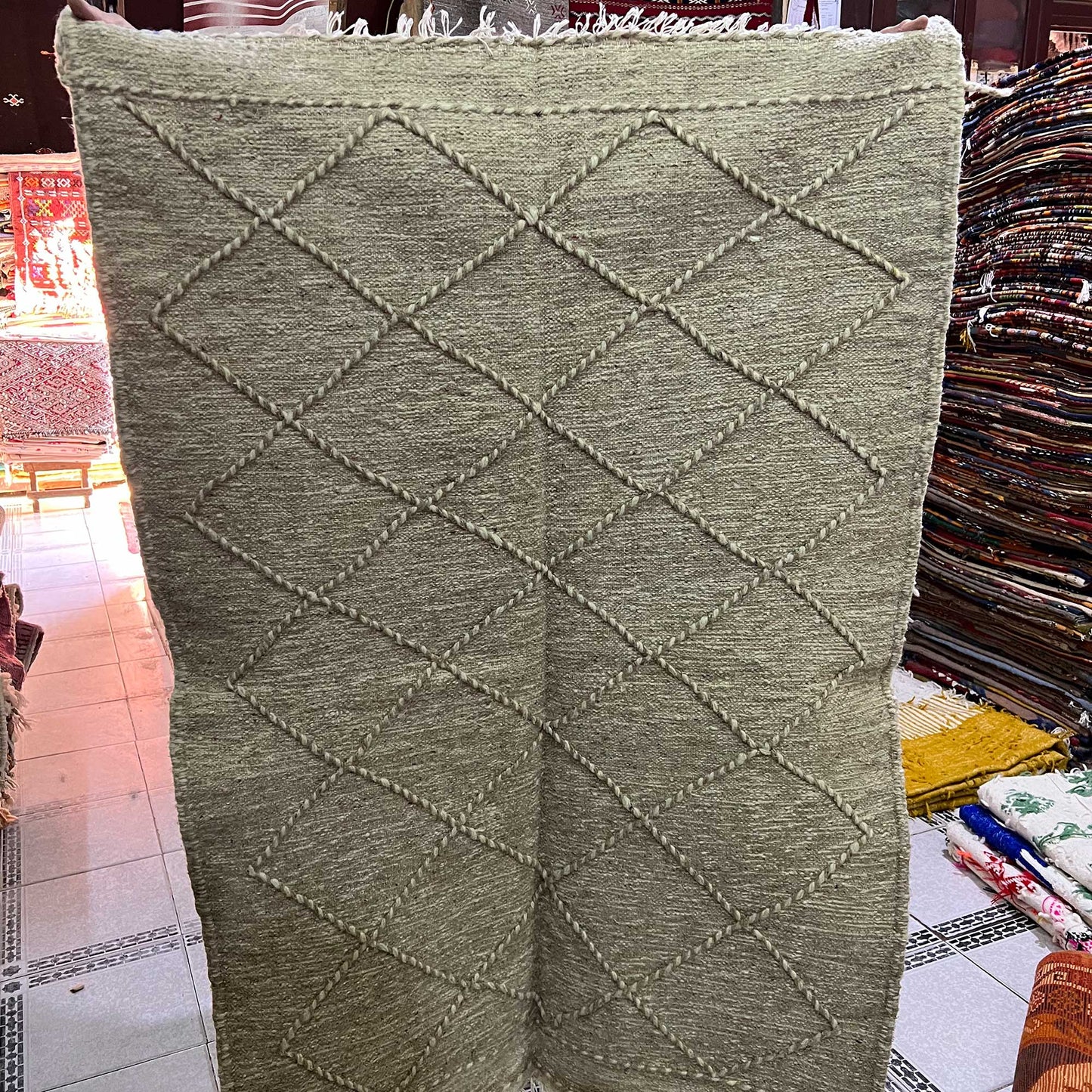 Tapis berbère Kilim • Motif losanges brun minimaliste