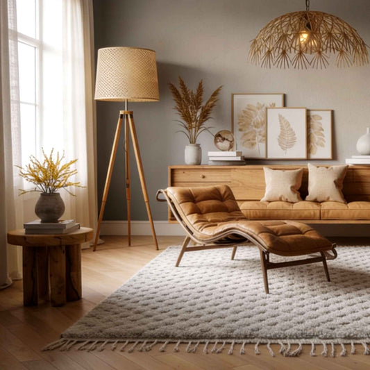 Tapis berbère Beni Ouarain • Motif texturé en carreaux blanc