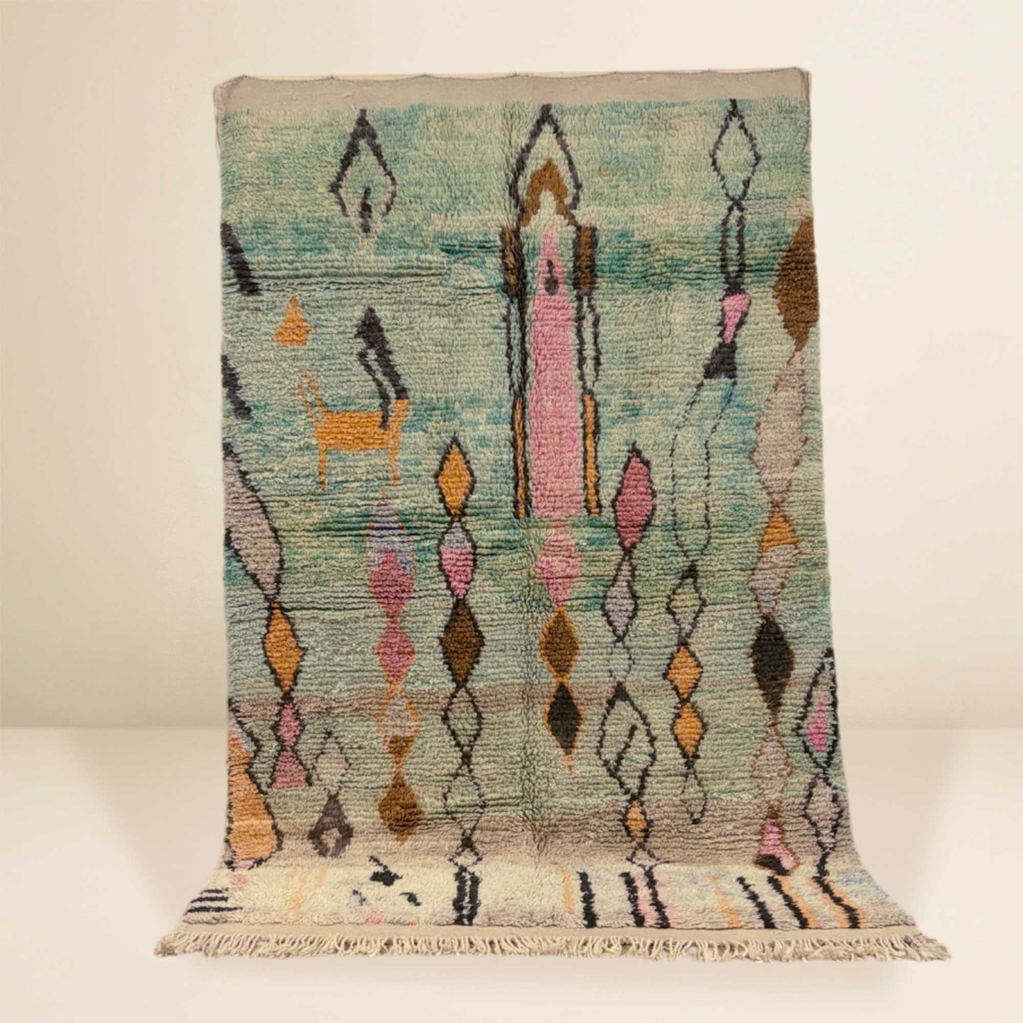 Tapis berbère Beni Ouarain coloré • Motifs ethniques sur fond vert