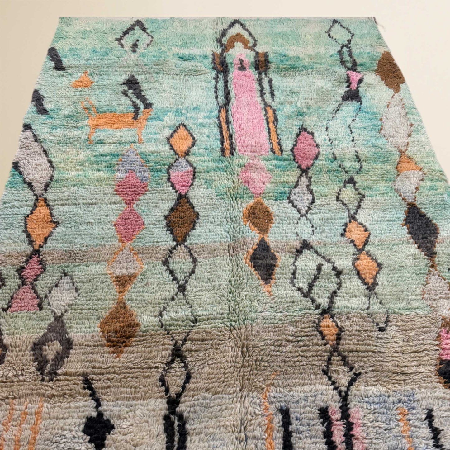 Tapis berbère Beni Ouarain coloré • Motifs ethniques sur fond vert