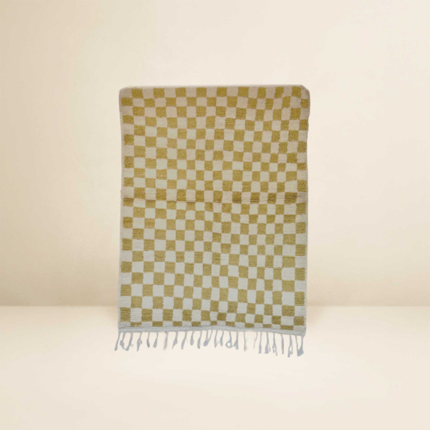 Tapis berbère Beni Ouarain • Motif damier vert citron et jaune