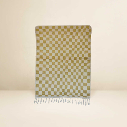 Tapis berbère Beni Ouarain • Motif damier vert citron et jaune
