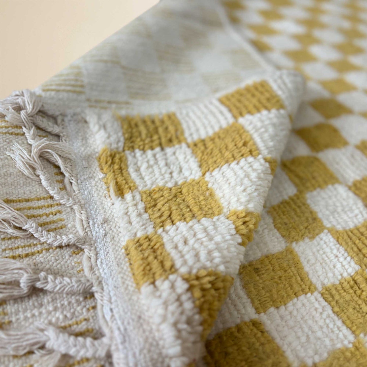 Tapis berbère Beni Ouarain • Motif damier vert citron et jaune