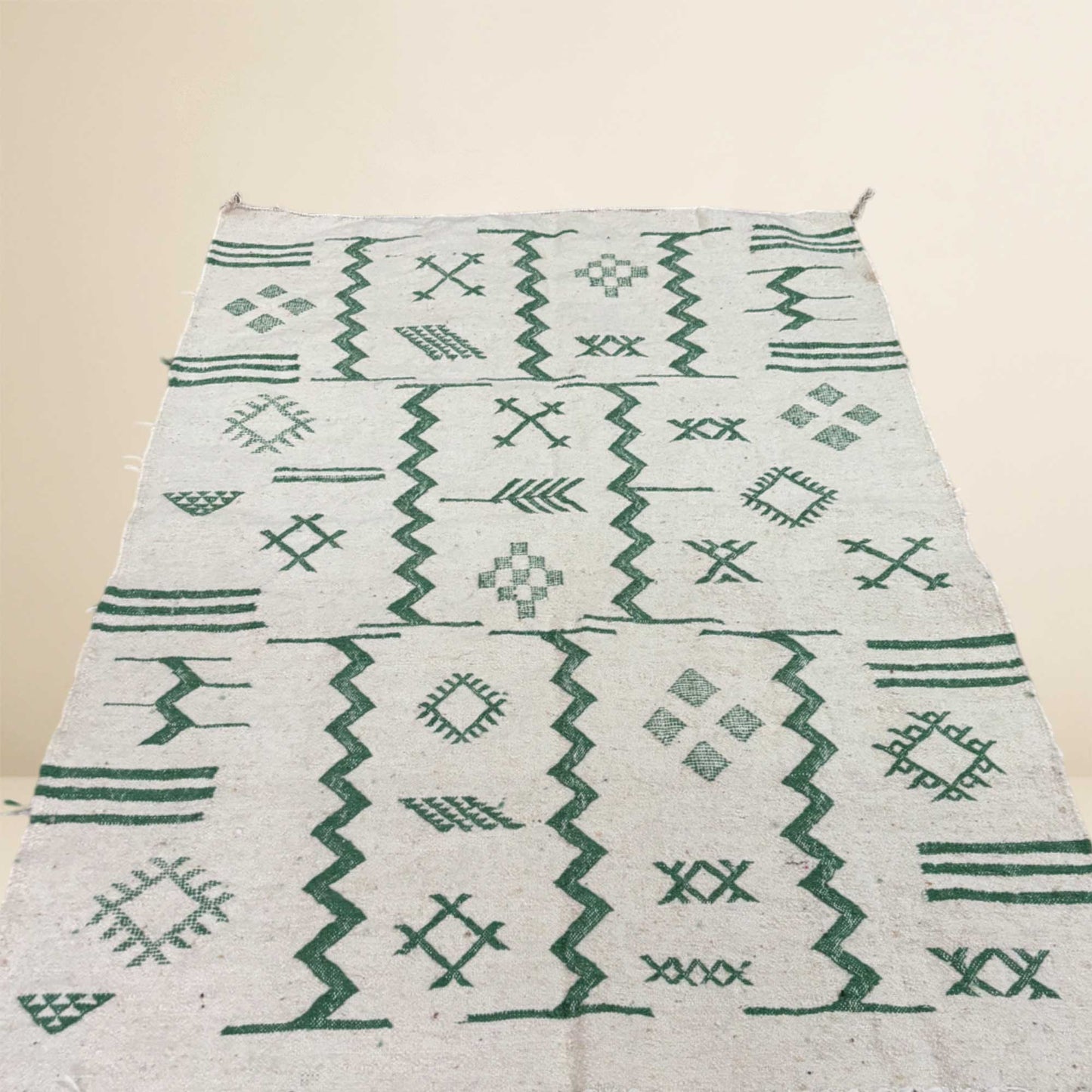 Tapis berbère Kilim Azilal • Motifs géométriques vert eau